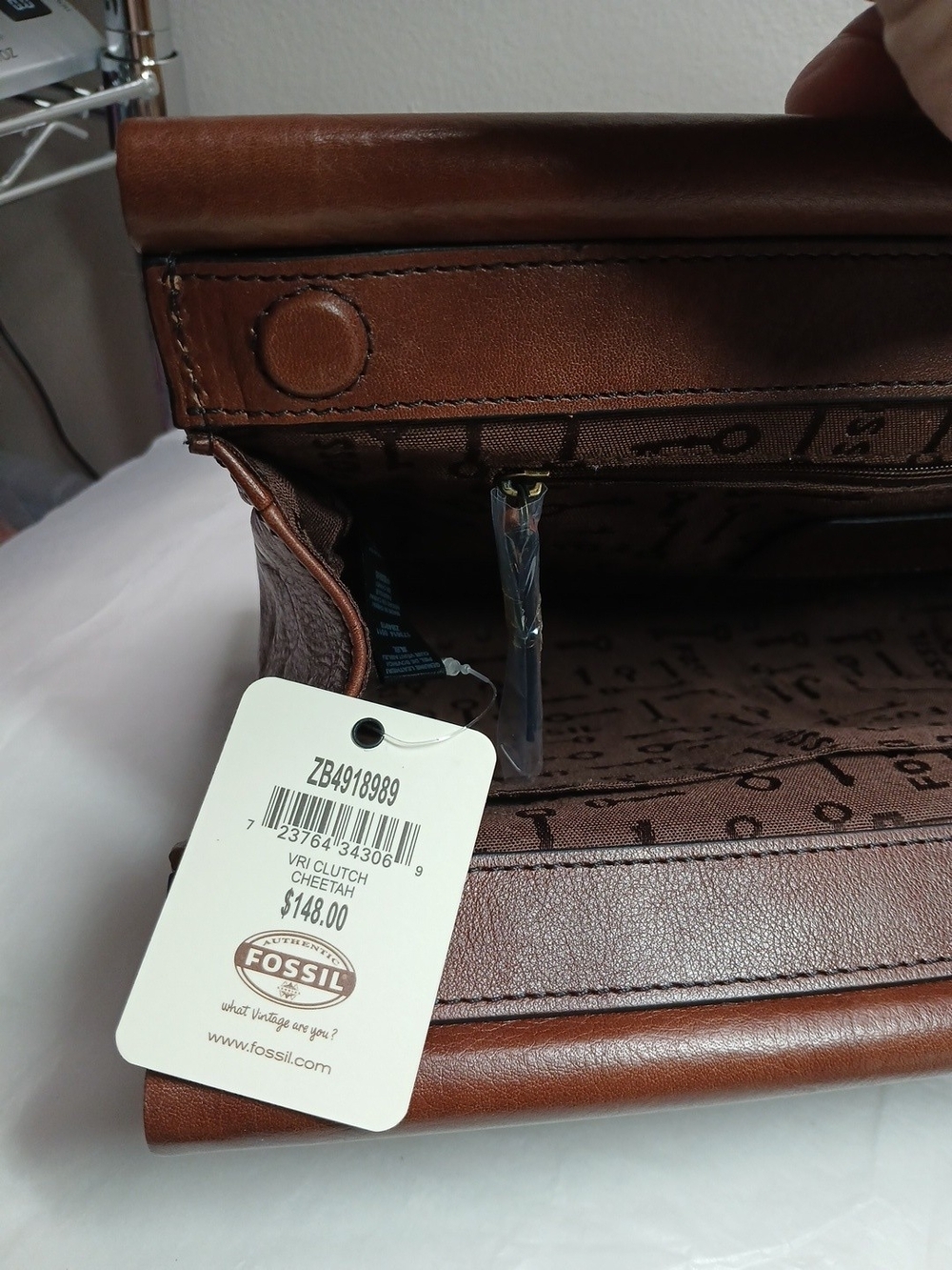Fossil Brown Leather & Leopard Print Clutch - Picture 8 of 16